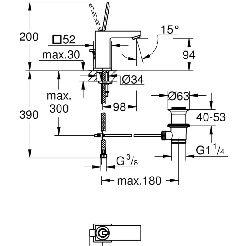 2028156 Eurocube Смесител едноръкохватков за умивалник, стоящ, S-размер Eurocube Joy GROHE Eurocube Joy 23654000