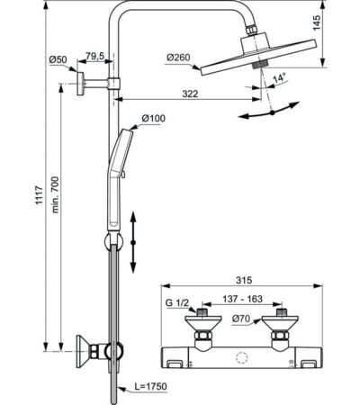 Душ система Ceratherm T25+ Ideal Standard Ceratherm A7210XG