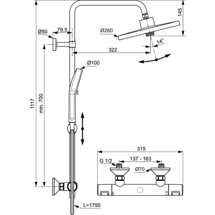 Душ система Ceratherm T25+ Ideal Standard Ceratherm A7210XG