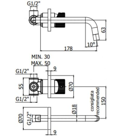JO смесител за мивка за вграждане черен мат JO006NO70