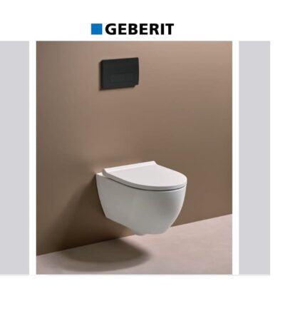 GEBERIT DELTA с конзолна тоалетна чиния PRAVELLO и бутон черен мат GEBERIT DELTA с конзолна тоалетна чиния PRAVELLO и бутон черен мат