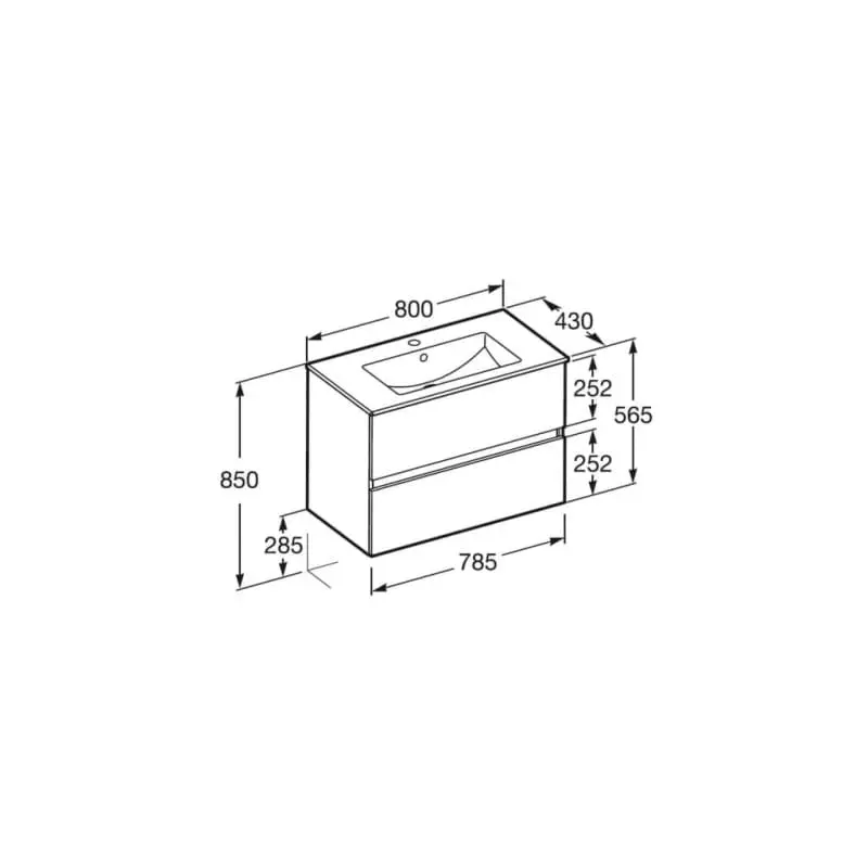 Unik N-Cube, 800 x 430 x 565 mm, . 2 чекмеджета и умивалник, rural oak ROCA A852505808