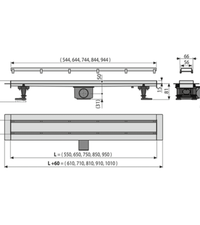 Дизайнът се характеризира с двустранна решетка DOUBLE- от едната страна е плътна решетка, изработена от неръждаема стомана, а от другата страна има възможност за вграждане на плочки или водоустойчиво дърво с дебелина 12 мм APZ13-DOUBLE9- ЛИНЕЕН СИФОН мм.Ф50 С ДВОЕН ДИЗАЙН НА РЕШЕТКАТА