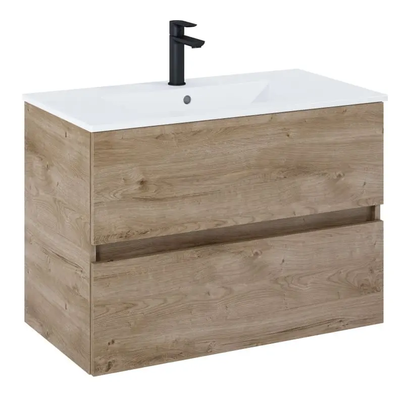 Шкаф Unik N-Cube, 800 x 430 x 565 mm, базов модул с 2 чекмеджета и умивалник, rural oak ROCA A852505808 шкаф с мивка за баня с дървесен цвят