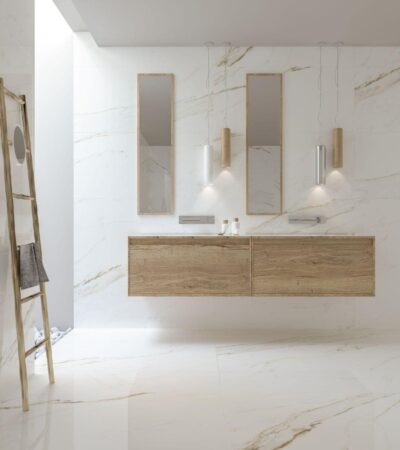 Гранитогрес с визия на мрамор с сиви и златни нишки Golden на испанският производител Navarti