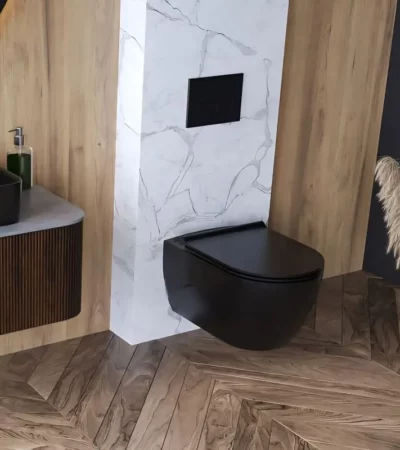 CITY RIMLESS 53 см черна т. чиния с капак и седалка Slim с плавно затваряне Cera Style