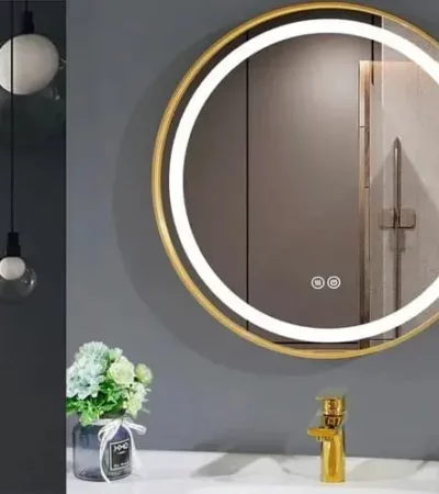 Кръгло LED огледало с златна рамка Leonardo 60 см Fossil Natura