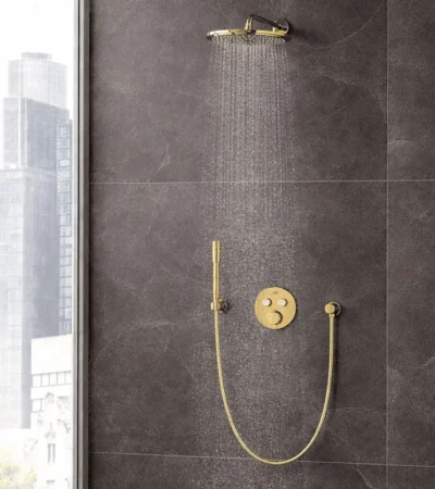 GROHE Grohtherm SmartControl златна душ система за вграждане с термостатичен смесител 29119GL0 cool sunrise пълен комплект