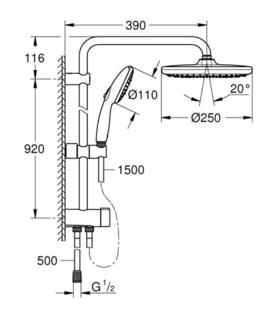 Душ система NTempesta Cosmopolitan 250 с превключвател GROHE New Tempesta Cosmopolitan 250 26675001