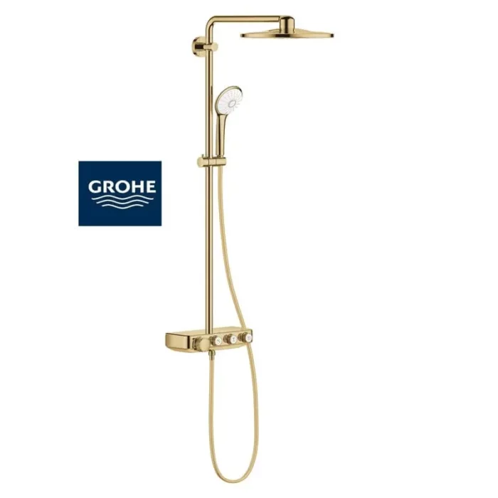GROHE Euphoria SmartControl 310 (26507GL0) – луксозна златна душ система с интелигентно управление, термостат и XXL душ пита. Наслада всеки ден.