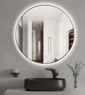 ROCA LUNA кръгло огледало с черна рамка и амбиентно LED осветление 80 см A81242600 -Онлайн промоция
