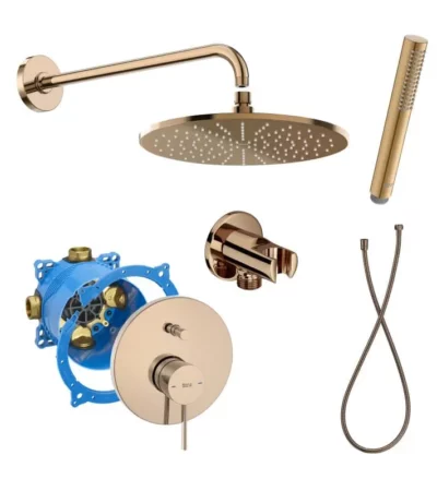 Roca Ona Rose Gold A5A0B9ERG0 душ система за вграждане с пита Rainsense 300 мм, ръчен душ Stella Stick и RocaBox
