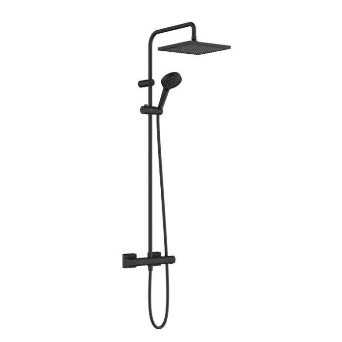 Hansgrohe 26427670 Vernis Shape 240 Душ колона с термостатен смесител, черен мат Стилна душ система с термостатен смесител за баня Hansgrohe 26427670 от серия Vernis Shape.