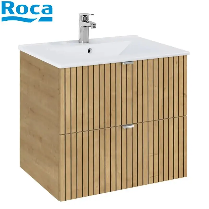 Elegant_Plus_60_light_oak_structured Дървесен шкаф за баня с умивалник Roca Elegant Plus 60 см релефен