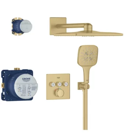 Grohe Grohtherm SmartControl Cube 34864GN0 – Душ система за вграждане с 3 извода, Brushed Cool Sunrise (Златен мат)