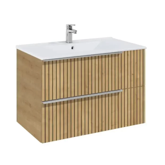 Elegant Plus 80 см Дървесен шкаф за баня light oak structure с 2 чекмеджета с умивалник A852019574 ROCA – релефен