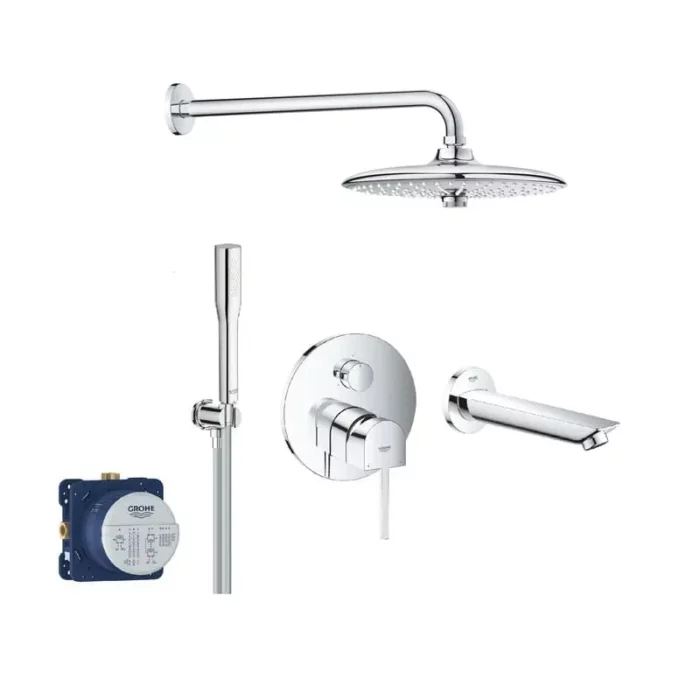 GROHE Plus комплект душ система за вграждане с тристепенен смесител и чучур. Немско качество, модерен дизайн и