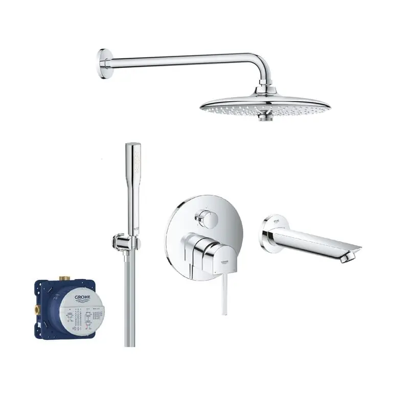 GROHE Plus GROHE Plus комплект душ система за вграждане с тристепенен смесител и чучур. Немско качество, модерен дизайн и