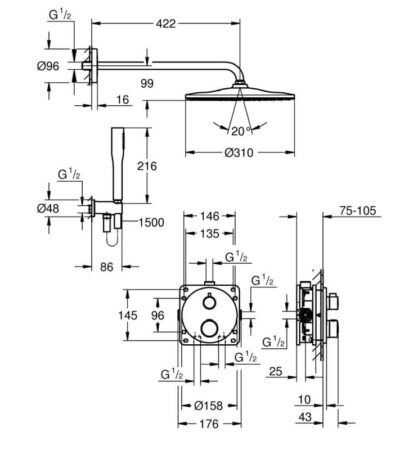 Душ система Grohtherm Rainshower Mono 310 GROHE Grohtherm Rainshower Mono 34869000
