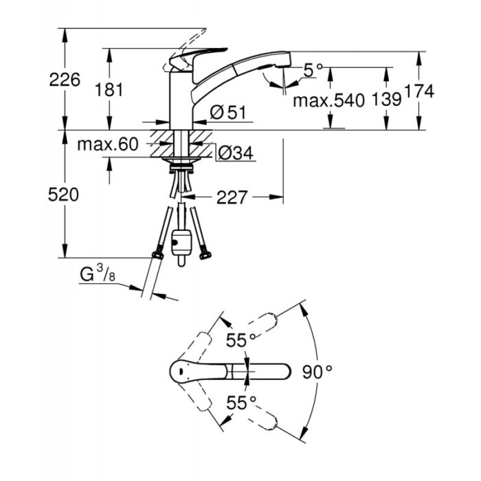 Смесител с изтеглящ се чучур GROHE Eurosmart 303052431