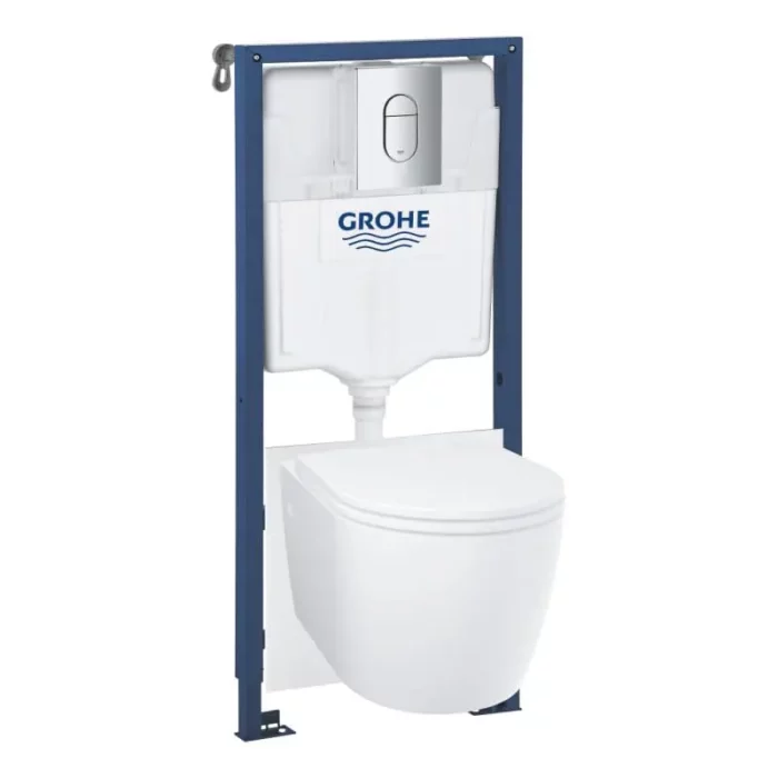 Комплект за WC, Solido 4 в 1, 38528001 + 38844000 + 3855800M + чиния Bau Ceramic без ринг ,тънка седалка GROHE Solido 103849SH00