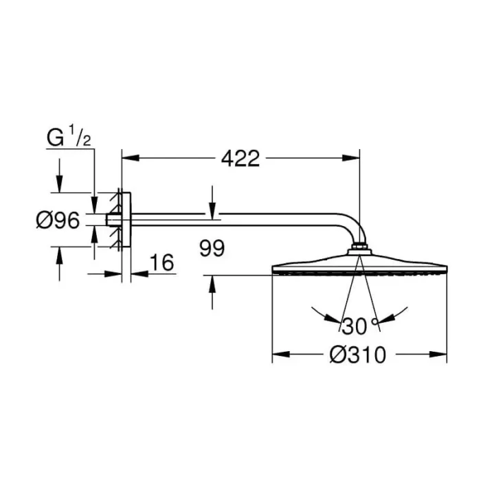 Душ пита с рамо за стена 422 mm, 9,5 l/min Rainshower 310 Mono GROHE Rainshower 310 26558000
