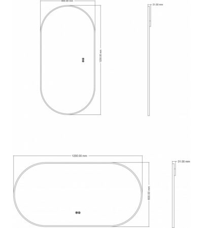 60X120CM, vertical&horisontal optional, 5mm silver mirror copper free, black aluminous frame, lights on backside, with anti-fog, double round touch switch