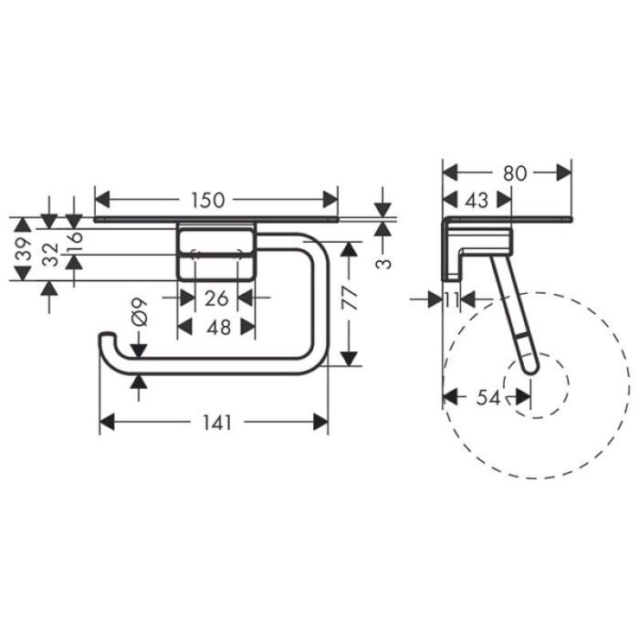 Hansgrohe 41772670 AddStoris Държач за тоалетна хартия с поставка, черен мат