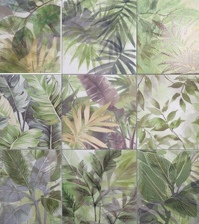 Гранитогрес с флорални мотиви, малък размер 20х20 и матов ефект. Нежни натурални цветове.