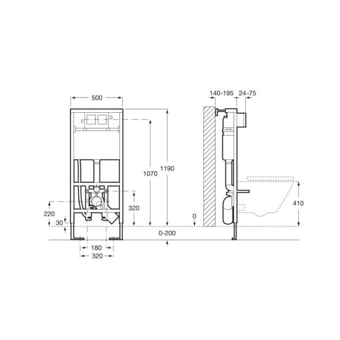 DUPLO SMART WC - Вградена структура с казанче с двойно отмиване ROCA In-Wall A890090800