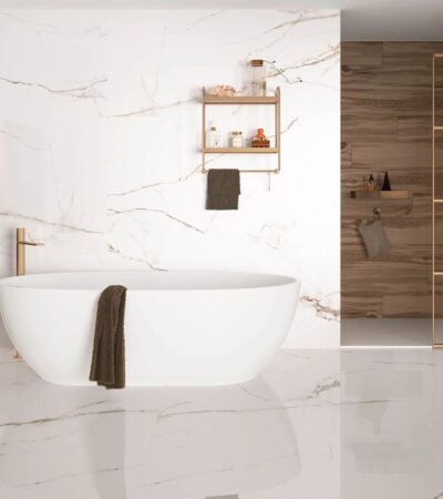 Испански гранитогрес с размер: 60/120 с матова или полирана повърхност. Гранитогрес с мраморна визия в бяло и златно