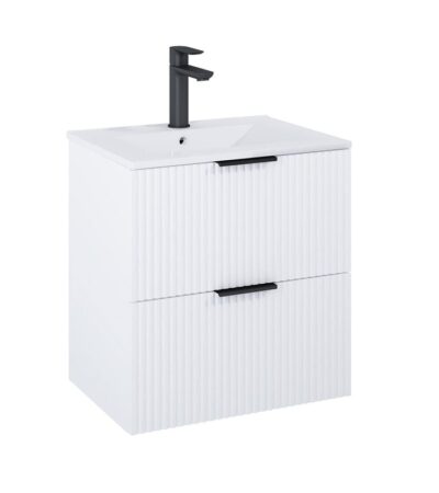 Reef Мебели за баня Roca. Шкаф в бял матов цвят и красиви плавно затварящи се чекмеджета