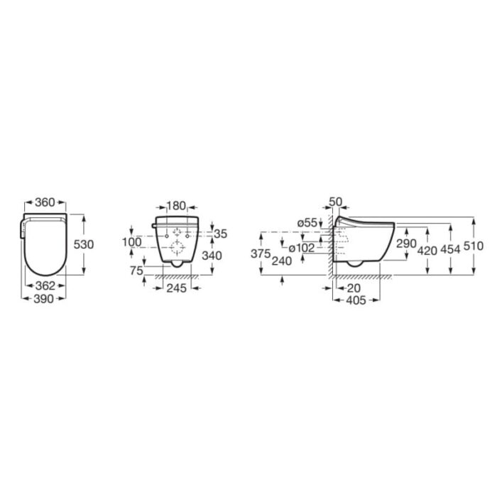 Окачена Smart тоалетна чиния In-Wash Ona Rimless със затопляне на седалката ROCA Ona A80315FS01