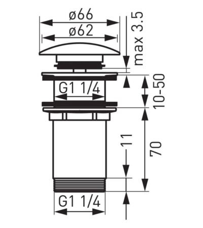 Клик клак сифон за умивалник, без преливник, черен, S285B-BL-B FERRO S285B-BL-B