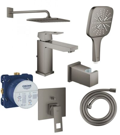 GROHE Atrio – Пълен комплект за душ и баня с вграден монтаж Brushed Hard Graphite (AL0) и смесител за мивка – Онлайн промоция