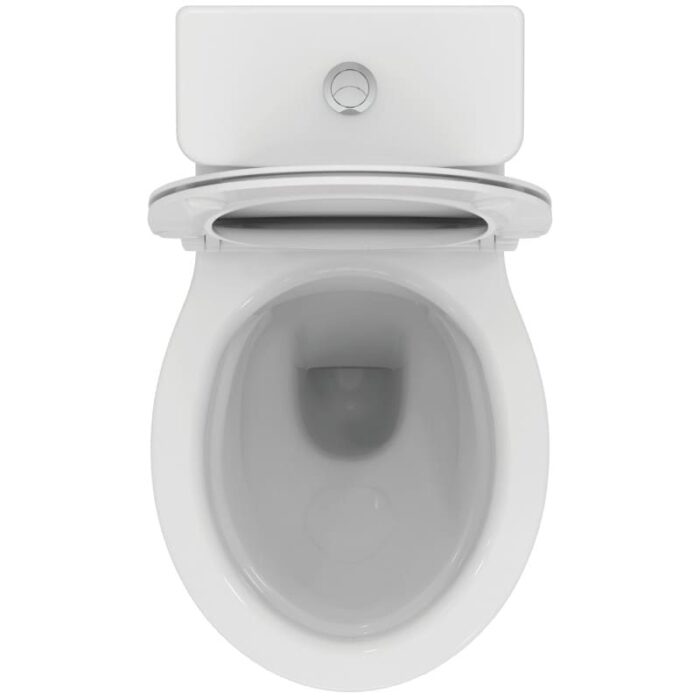 • WC комплект Eurovit+ RimLS+ • Къса проекция - 62 cm • Хоризонтално (универсално) оттичане • 4/2,5 L, долно водоподаване, с отложено пълнене • Включва: антибактериална тоалетна седалка с плавно затваряне (E3354HY): дуропласт, сандвич дизайн • Easy Take Off крепежи ( функционира с 1 интуитивен бутон) • Включва: монтажен комплект (TT0257919)