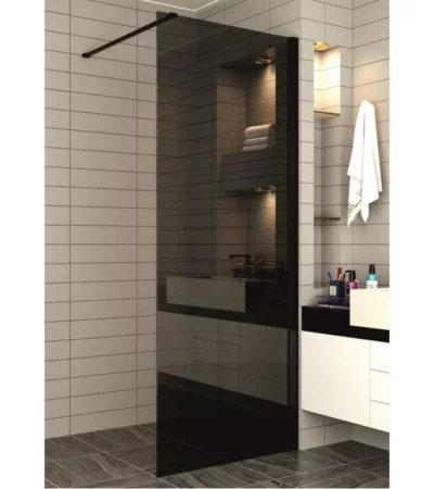 Стационарен стъклен параван ICS 113G NANO, 6мм, GREY сиво стъкло и черен профил