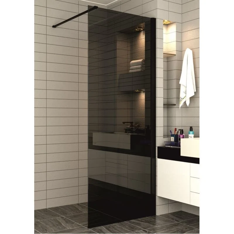 113G-800x800h (1) 6MM GREY glass,Черен профил с компесаторен профил, квадратно носещо рамо-опора алуминиев долен профил. NANO Вид параван WALK IN Цвят на стъкло Сиво