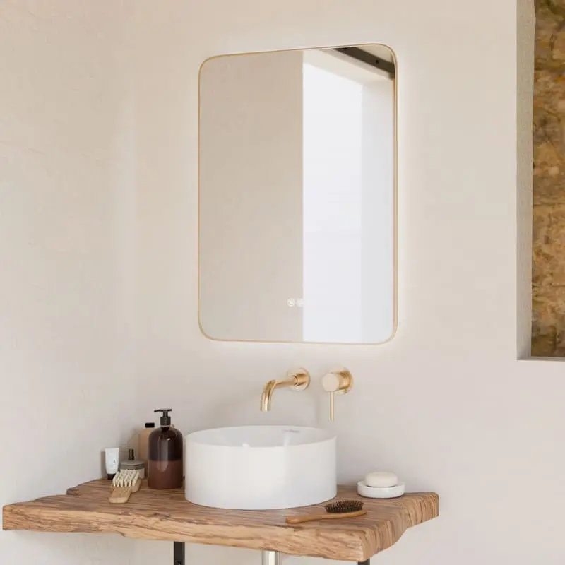 ambiente-enma-gold-led Емма Огледало с LED осветление и златна рамка Emma, размер: 60×80 Fossil Natura Цвят: Златист