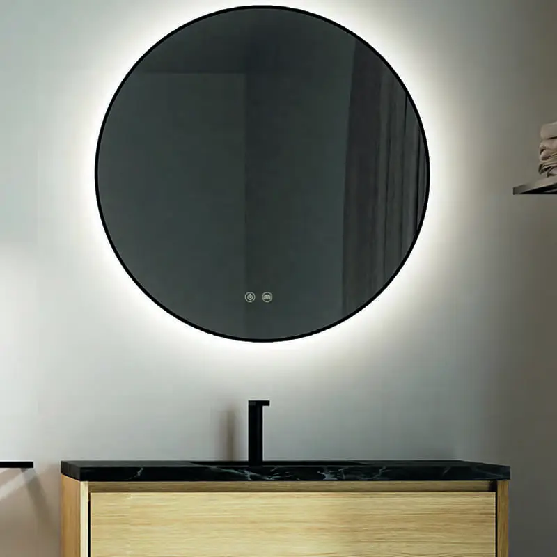 spot-black-nofer Кръгло огледало с подсветка – модел SPOT с метална рамка. Включва система за включване/изключване и система против запотяване с бутон. Система против запотяване предотвратява кондензацията на вода върху огледалото, която изкривява изображението. LED светлините и системата против запотяване автоматично се изключват след 3 часа. Размери: Ø80 x 3,5 дълбочина (см). Цвят на светлината: 4000K /неутрален