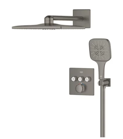 „GROHE SmartControl Cube Brushed Hard Graphite – луксозна вградена душ система с три извода“