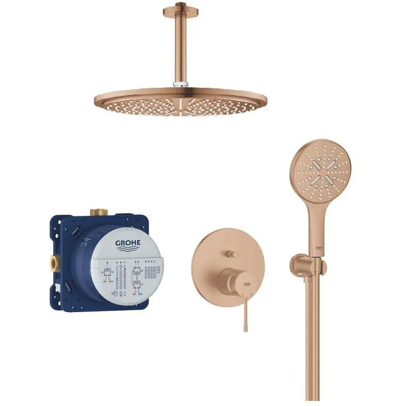 grohe-brushed-warm Rainshower Cosmopolitan 310 I душ глава 310 mm комплект с рамо с монтаж към тавана 142 mm I метална с 1 струя и I Essence I смесител за вграждане I с 2-степенен превключвател I без тяло за вграждане