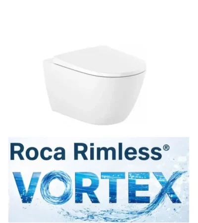 Конзолна тоалетна чиния ROCA Ona Rimless Vortex 53 см без ръб A34668C000+A801E12001